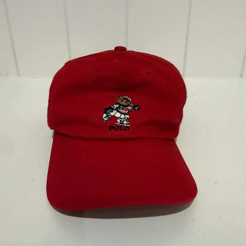 Polo Ralph Lauren Red Ski Polo Bear Twill Baseball Cap Kids Size 4-6X